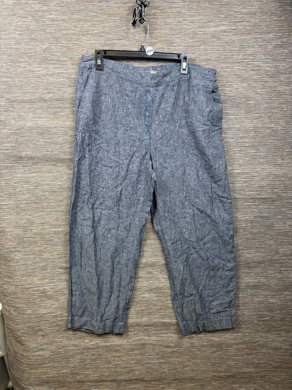 Chico's Pants Womens Size 16 Gray Linen Blend Wide Leg Pull On Straight Ankle